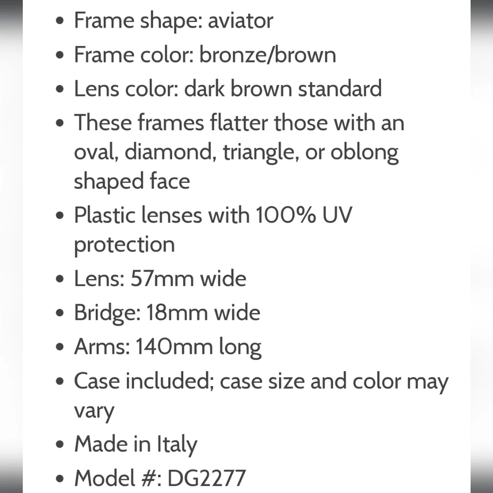 🇮🇹  Dolce & Gabbana Sunglasses Color Is Bronze Not Gold